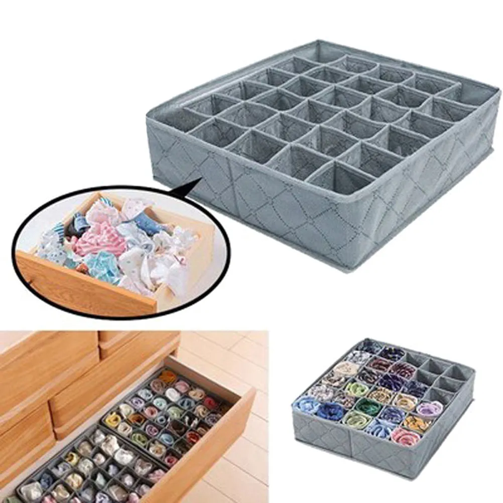 2Pcs Bamboo Charcoal Underwear Storage Box Non-Woven 30 Cells Foldable Socks Organizer Drawer Divider Closet Case Dark Grey