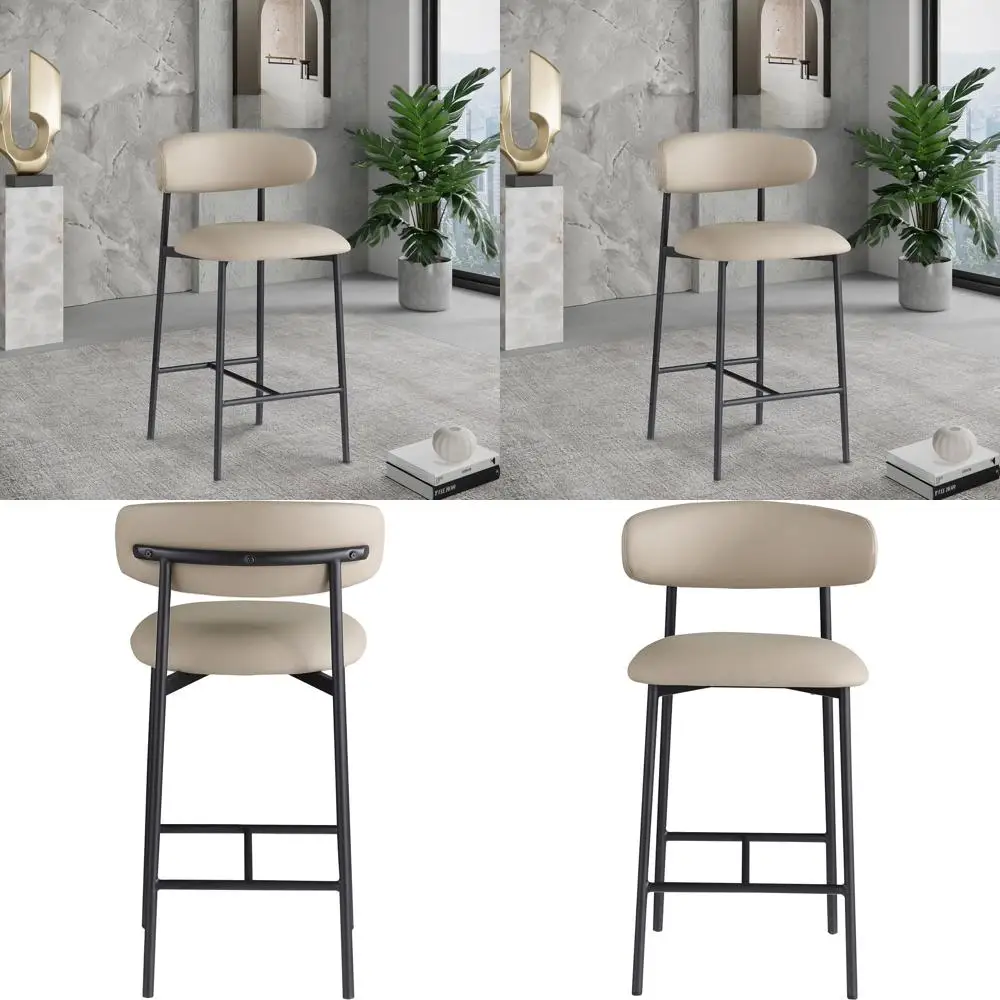 

Современный барный стул из веганской кожи цвета тауп, матовый черный металл, 20,5x19x36, комплект из 2 штук