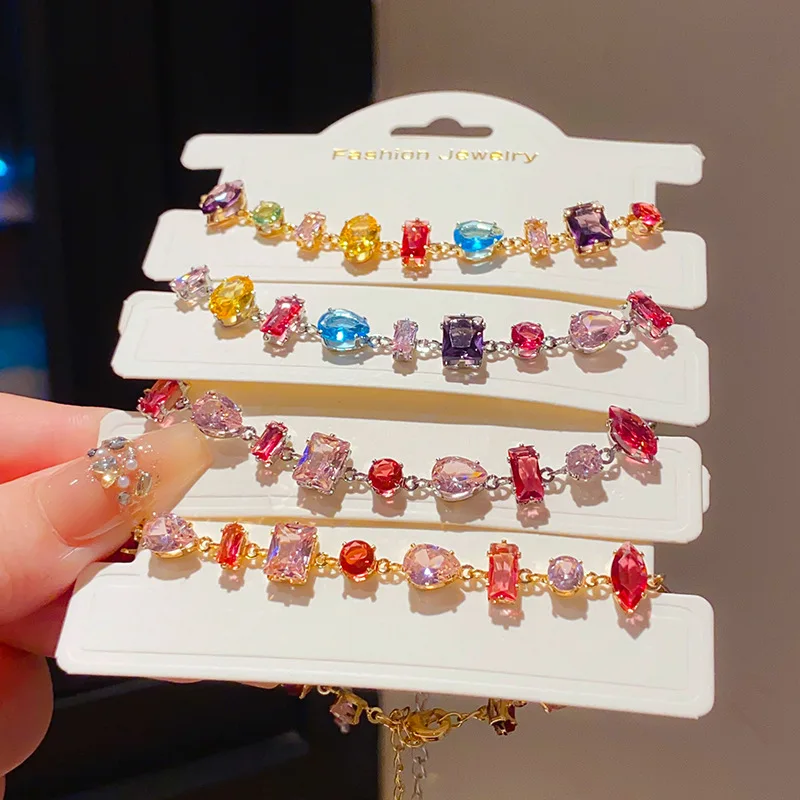 Nueva pulsera de tenis colorida con circonita geométrica de princesa para mujer, regalo de cumpleaños, joyería de boda al por mayor