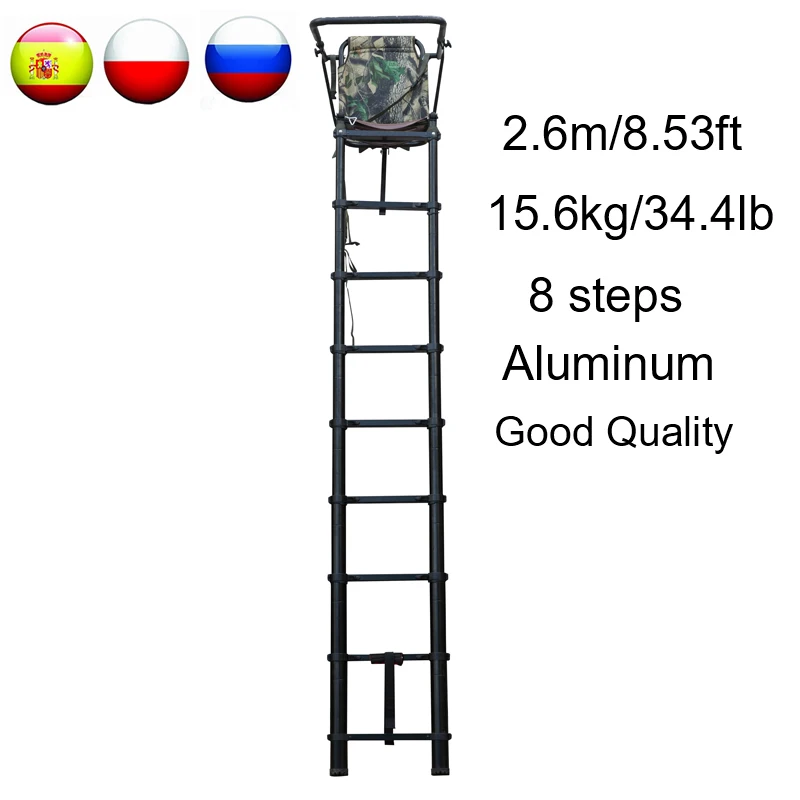 10 sztuk, SC02 polowanie teleskopowy stojak na drzewo drabiny 2.6M składany stojak na drzewo siedzenia aluminiowy stojak na krzesło myśliwskie dla