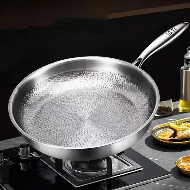 

ABDJ-Titanium Steel Frying Pan Uncoated Non Stick Pan Fish Scale Hammer Pattern Household Steak Frying Pan Kitchen Cookware