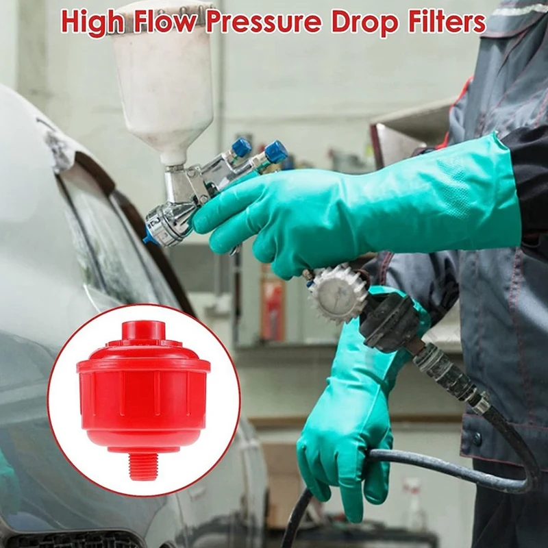 10 Piece Spray Tool Filter 58X68mm Mini Air-Water Filter Red Plastic High-Flow Tool Filter
