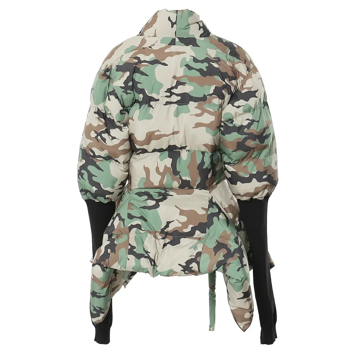 Camouflage Asymmetrical Puffer Jacket Women 2026 Winter Clothes Thick Warm Long Sleeve Bow Cotton Down Coat Female Parkas Largas