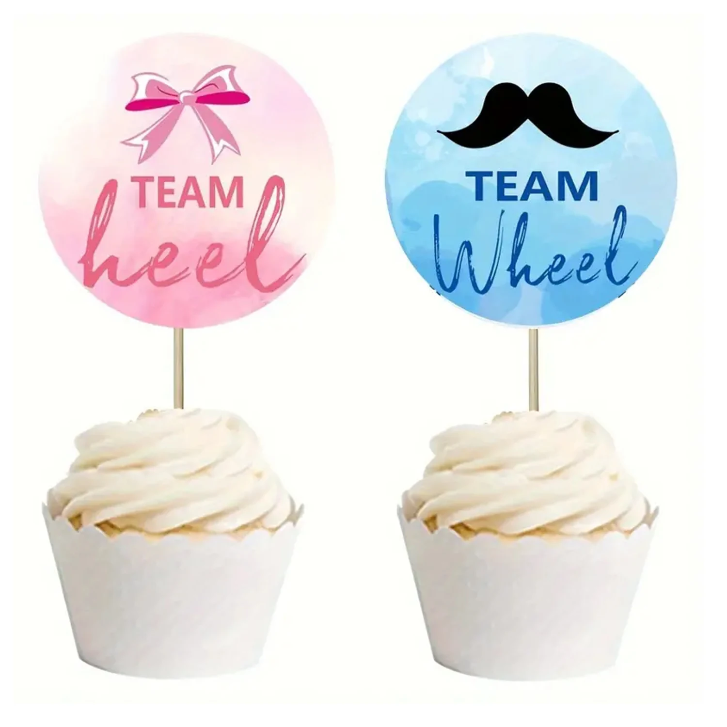 120-Pack Team Heel or Team Mustache Gender Reveal Party Stickers, 2-Inch Round Paper Labels