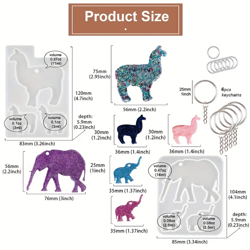 Animals UV Resin Silicone Mold Elephant Alpaca Polar Bear Pendant Key Chain Epoxy Resin Mould For DIY Jewelry Making Tool