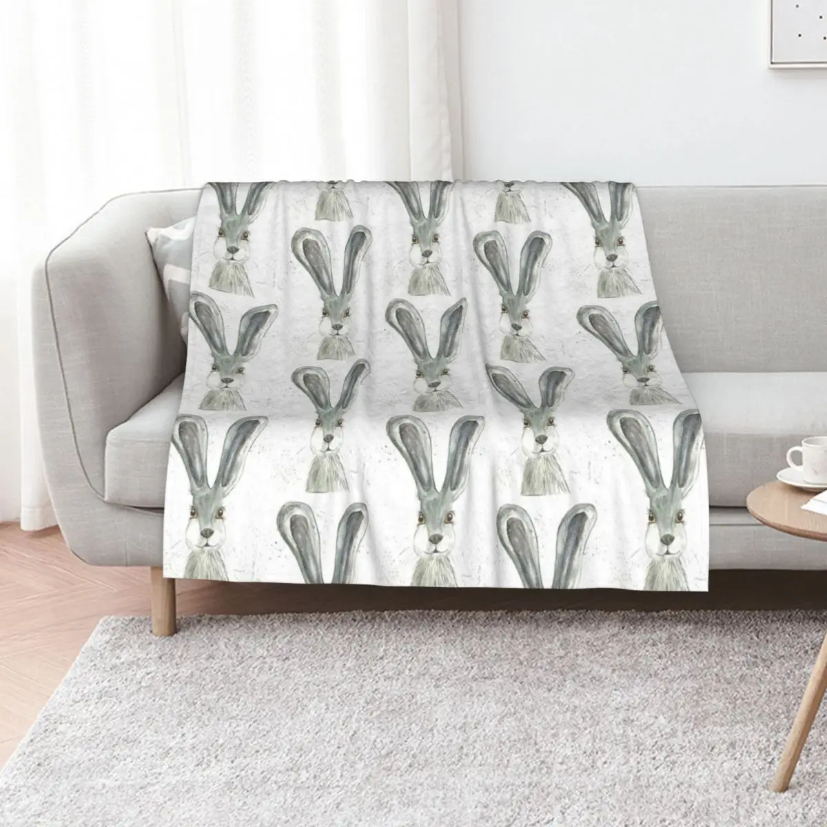 Grey hare watercolour painting Throw Blanket Multi-Purpose Soft Plaid Plush Personalized Gift Thins Luxury Designer Blankets