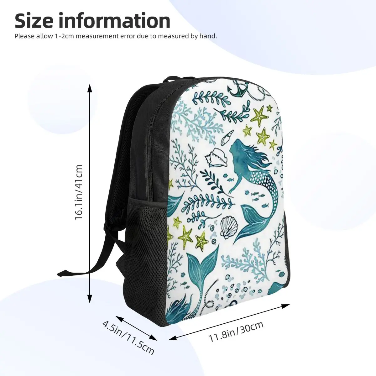 Mermaid Ocean Light Student Backpack School Bag Hiking Travel Daypack for Boys Girls Fashion Bookbag Shoulder Bags