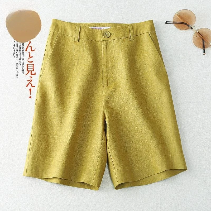 

Women's Linen Shorts Mid-Waist Knee-Length Wide-Fit Bermuda Short Pants Korean Style Summer Streetwear Aesthetic Hot
