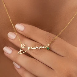 Personalized Custom Name Zircon Necklace for Women Stainless Steel Birth Stone Crown Pendant Cuban Chain Birthday Jewelry Gifts