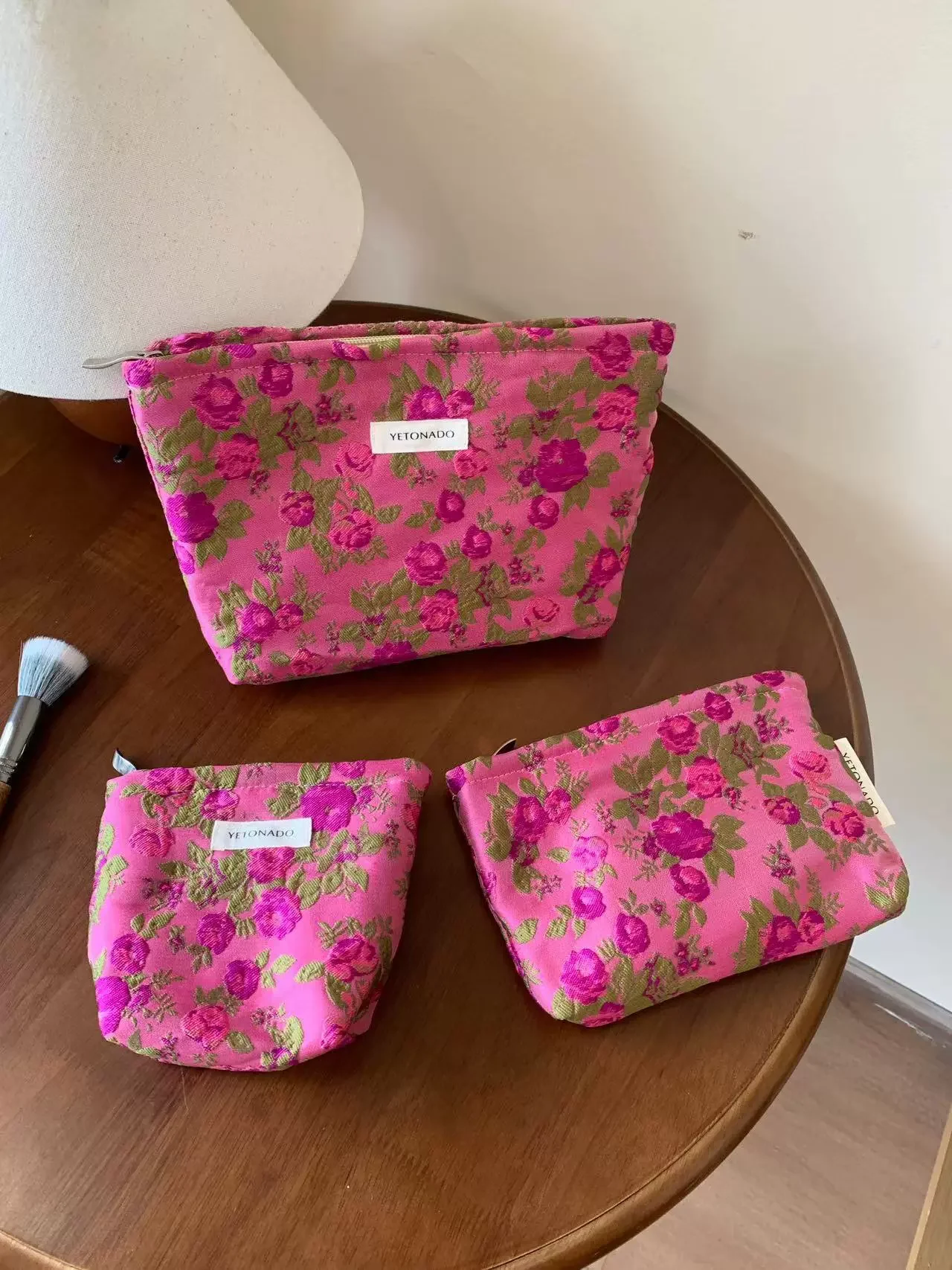 Floral Pattern Canvas Mini Bag Portable Travel Toiletry Pouch Casual Coin Purse Hand Storage Bag Makeup Organizer Bag for Women