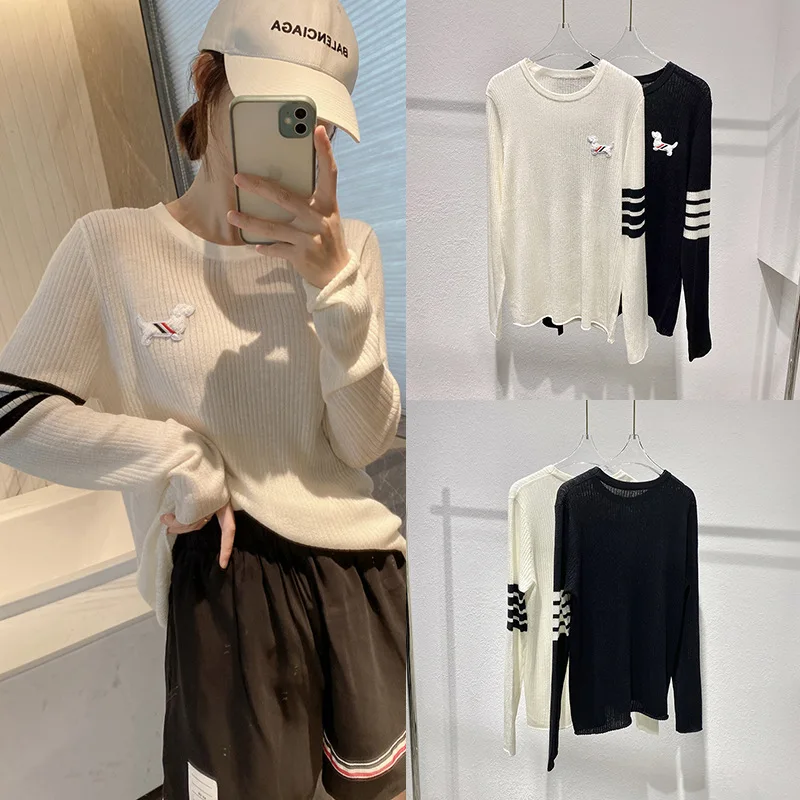 Fashion Brand Early Autumn Loose Thin Knit Base Shirt Summer Sun Protection Shirt Solid Color Simple Tops Elegant Women Sweater