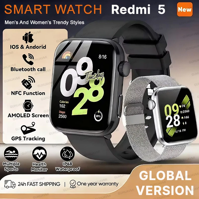 

2025 New Fashion Smart Watch AMOLED Screen Bluetooth Call NFC Heart Rate Blood Oxygen Health Monitor Smart Watch For IOS Android