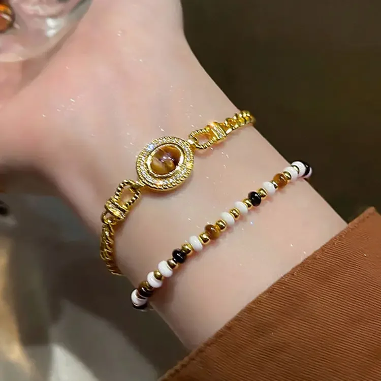 Maillard Tiger Eye Bracelet Women's Autumn and Winter New Light Luxury Niche Design Luck Hand String Retro High-end Fine Jewelry