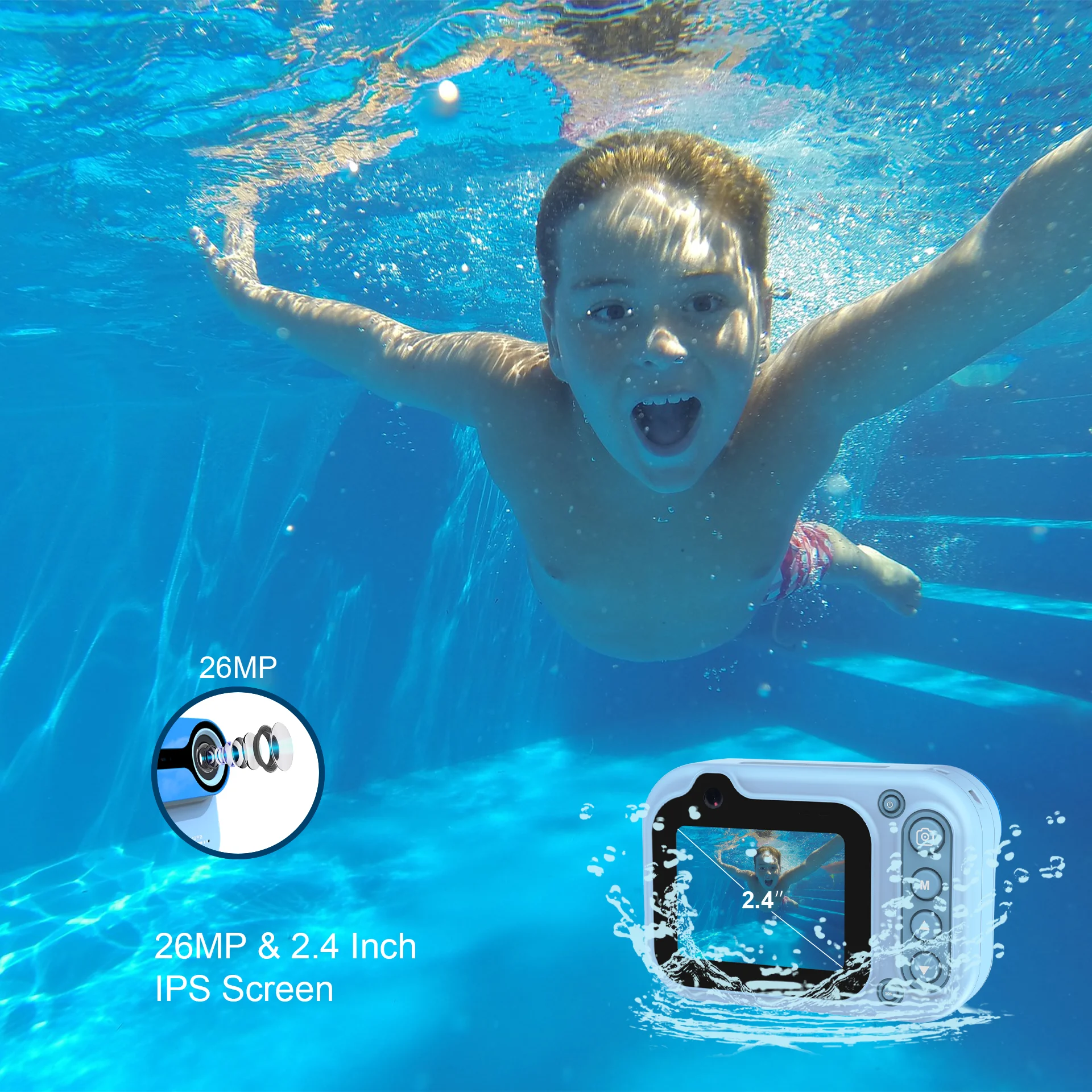 Waterdichte camera voor kinderen, IP68 onderwatercamera, geschikt voor kinderen van 3-12 jaar oud, high-definition digitale ca