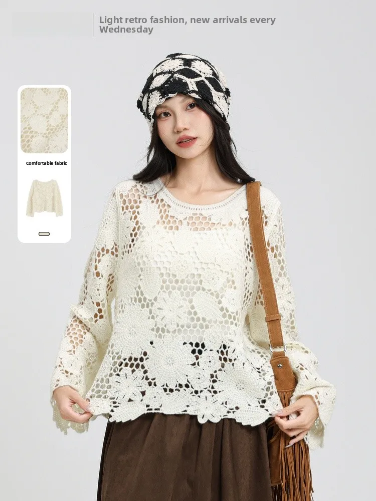 

Вязаный свитер Ele с ажурным узором Neline Design, средней мягкости, с длинными рукавами, шерстяной, женский, модный, осенняя новинка