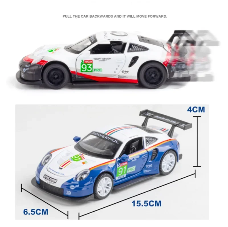 1:32 Porsche 911 RSR Alloy Car Model Sound and Light Pull Back Collection Diecast Vehicles Car Toys for Kids