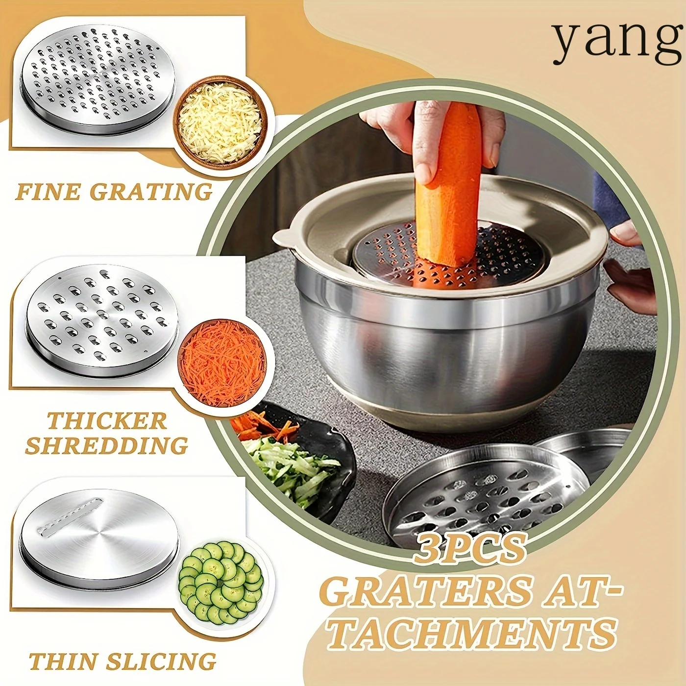 Mixing Bowls with Airtight Lids Set SteelBowls with Grater Attachments,Non-Slip Bottoms KitchenGadgets Great for Mixing Serving