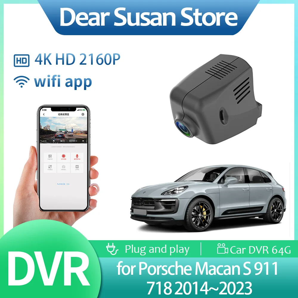 Car Video DVR for Porsche Macan S 911 718 2014~2023 2160p 4K HD Monitor Driving Recorder Front Camera Night Vision Accessories