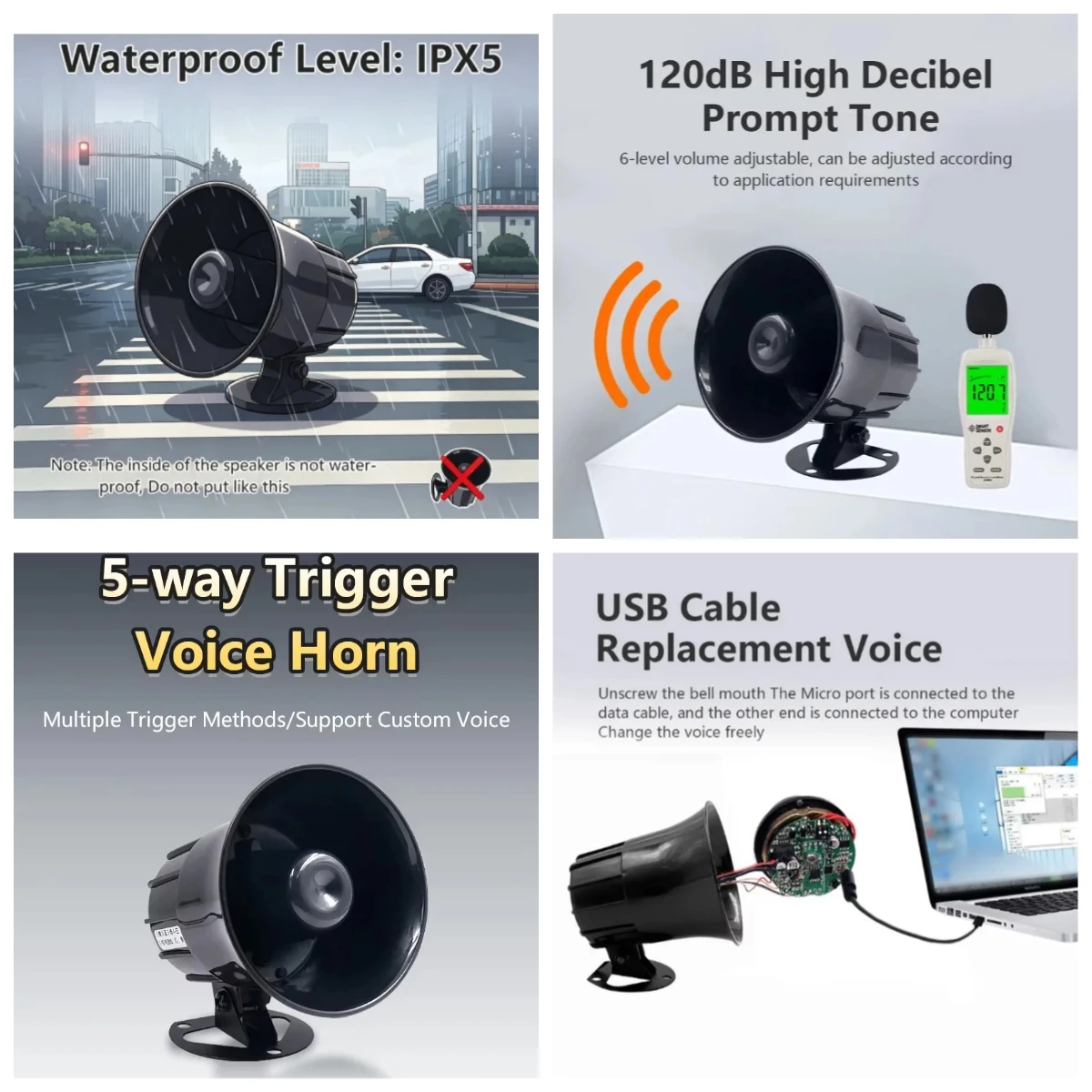 2026Programmable MP3 Sound Playback Siren Horn with Micro SD Card Industrial Safety Alarm for Forklift, Construction & Factory U