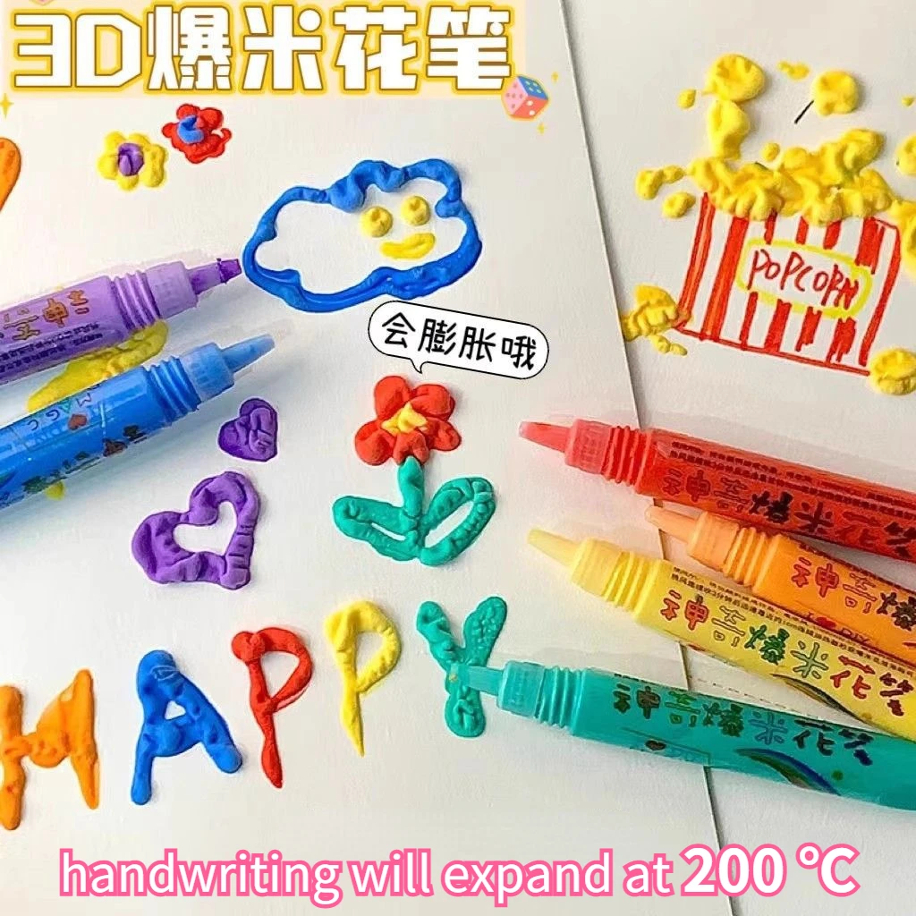 6Pcs Magical Heating Expansion Pen 3D Art DIY marker pens for Childrens Colorful Doodle Graffiti Pen Brushes Handicraft Pen