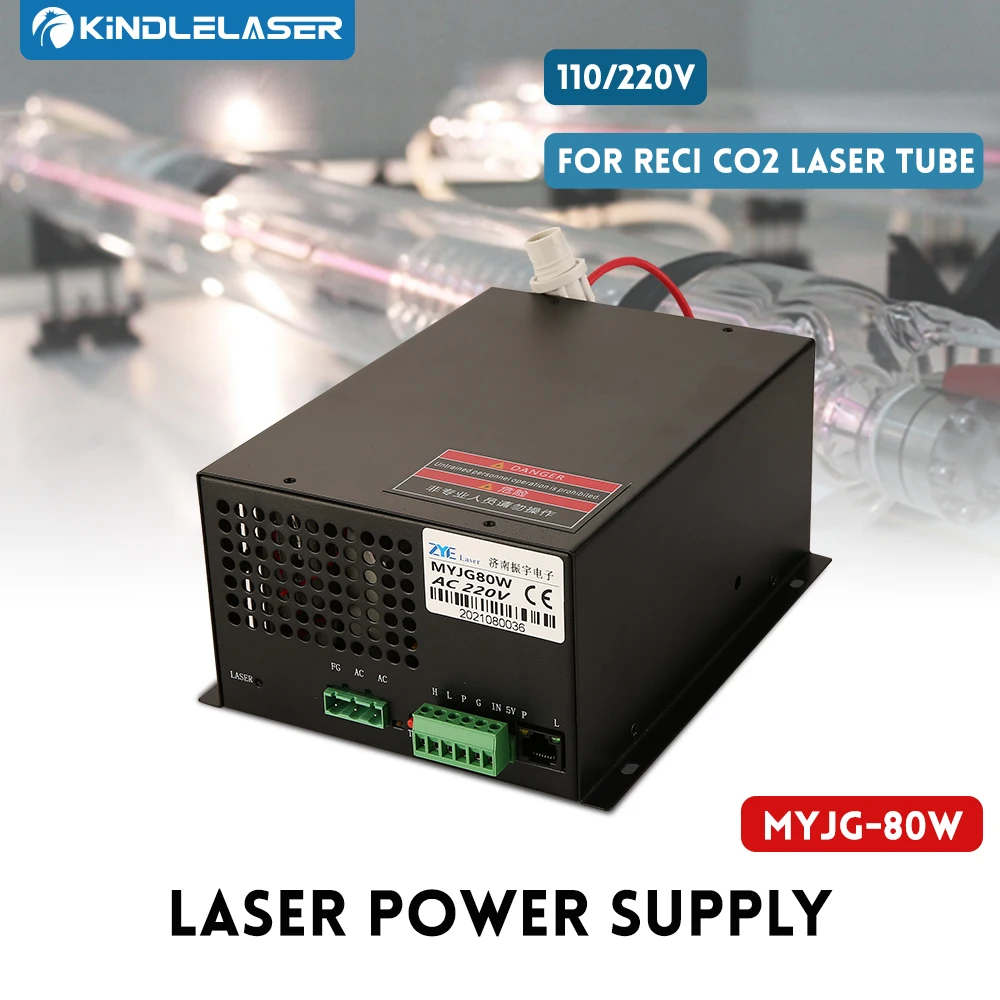 KINDLELASER 80W CO2 Laser Power Supply MYJG-80W 110V/220V for Laser Tube Engraving Cutting Machine