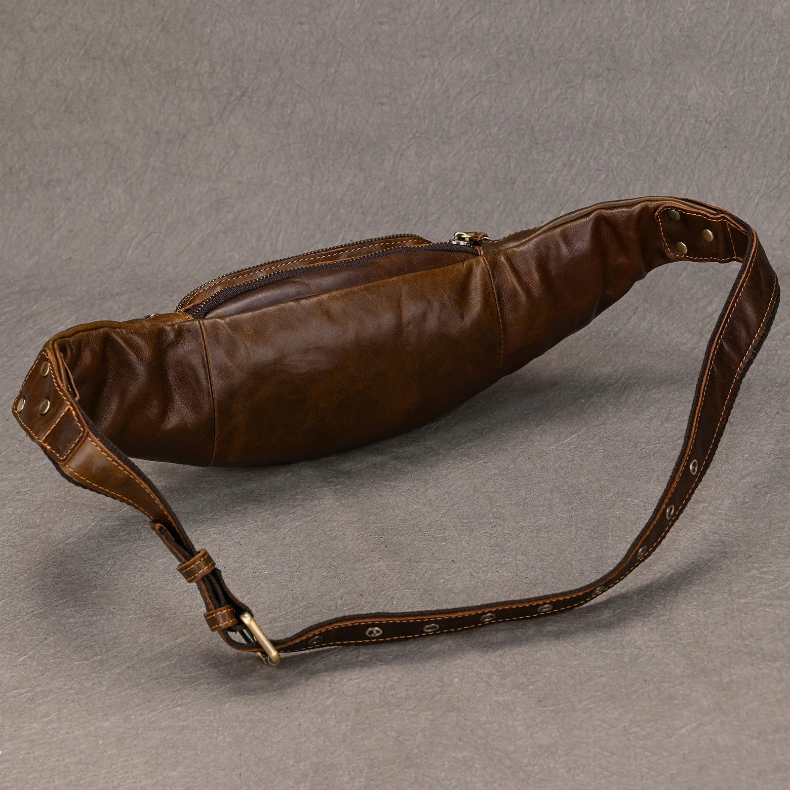 Multifunctional Genuine Leather Waist Bag Vintage Cow Leather Chest Packs Men Small Boys Single Shoulder Bag - Image 2