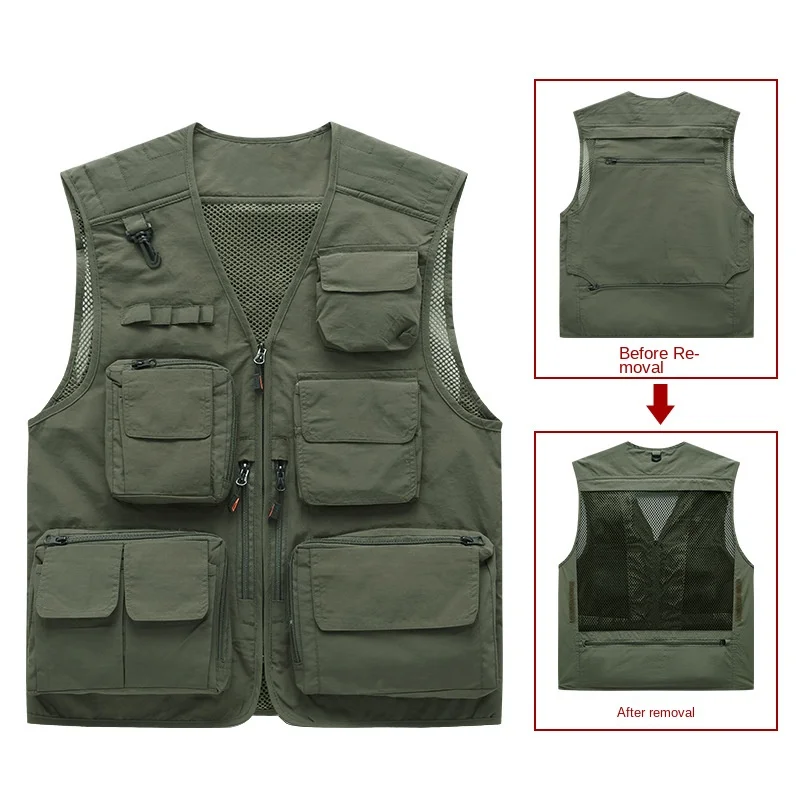 Work Vest Men Lightweight Sleeveless Jacket Fishing Photography Vests Tactical Coat Utility Hunting Large Size Multi-pocket Vest