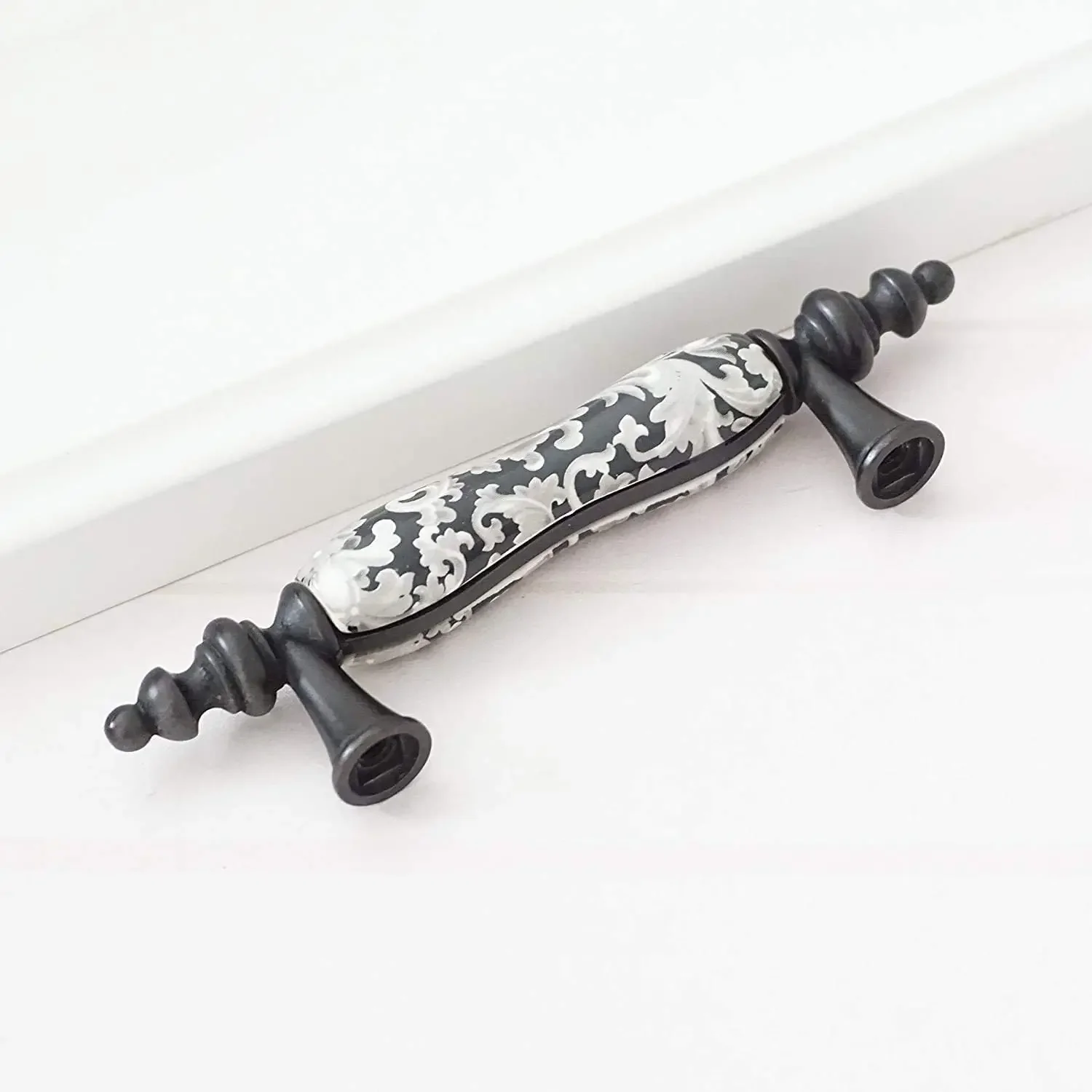 Ceramic Handle Black Flower Bronze Ceramic Knob Handles Door Handles Drawer Pull Rustic Kitchen Cabinet Handle Furniture Decor