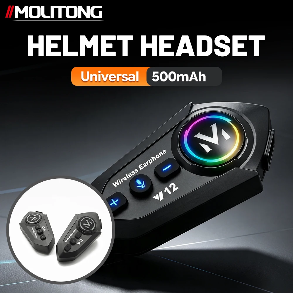 Y12 Pro Dual‑Mic Motorcycle Helmet Headset, 1000mAh, Stereo Bluetooth, Hands‑Free Call, FM Radio, Universal Waterproof