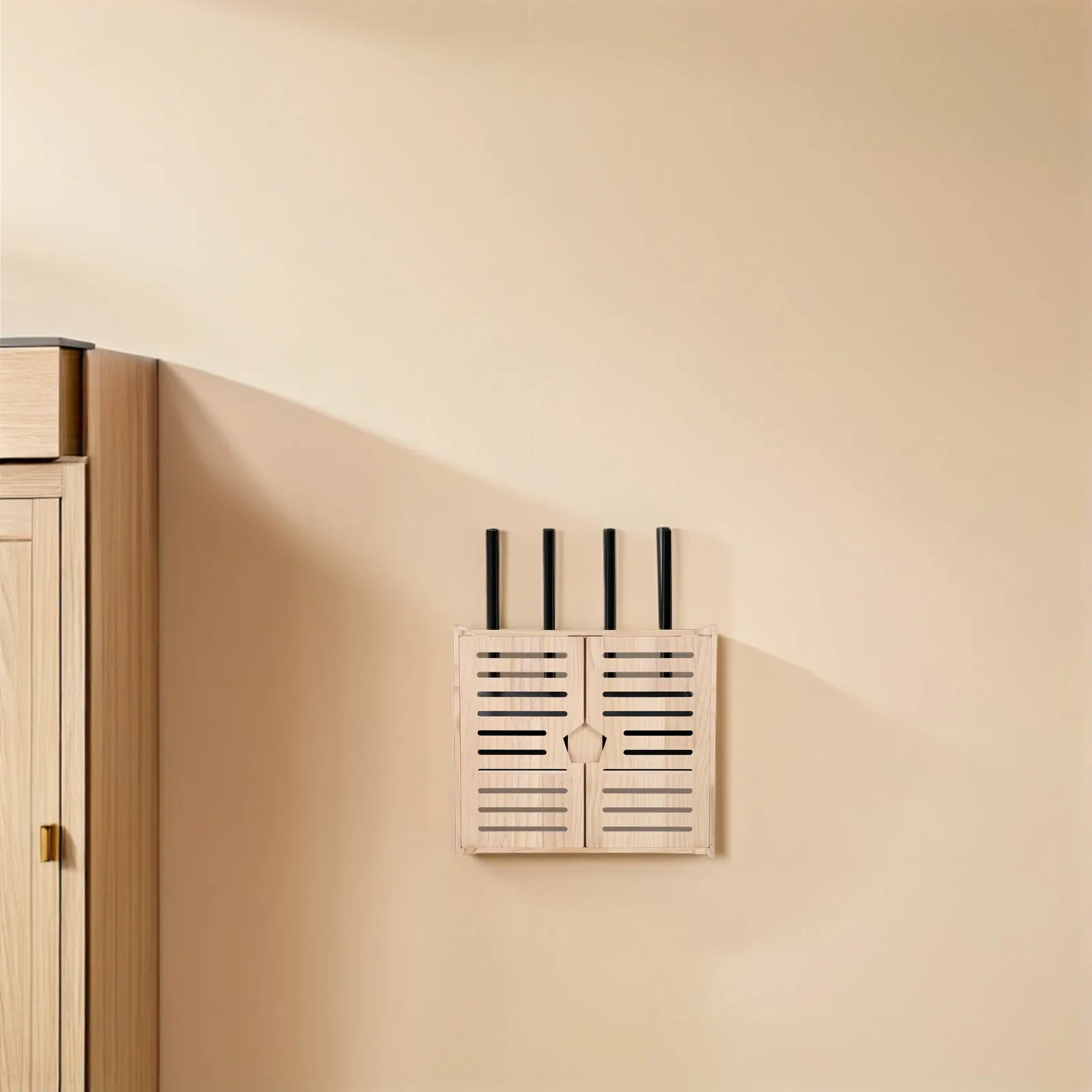 Wood Router Organizer Box 2-Layer Wall Mounted WiFi Router Storage Cabinet Cable Management Power Strip Holder Modem Cover Box