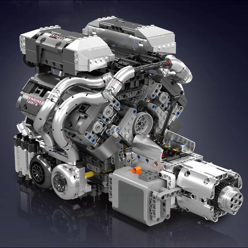 Mould King 10201 Technisches Automotorspielzeug Der motorisierte Supercar W16 Motor + Getriebe Baustein Ziegel Kindergeschenk