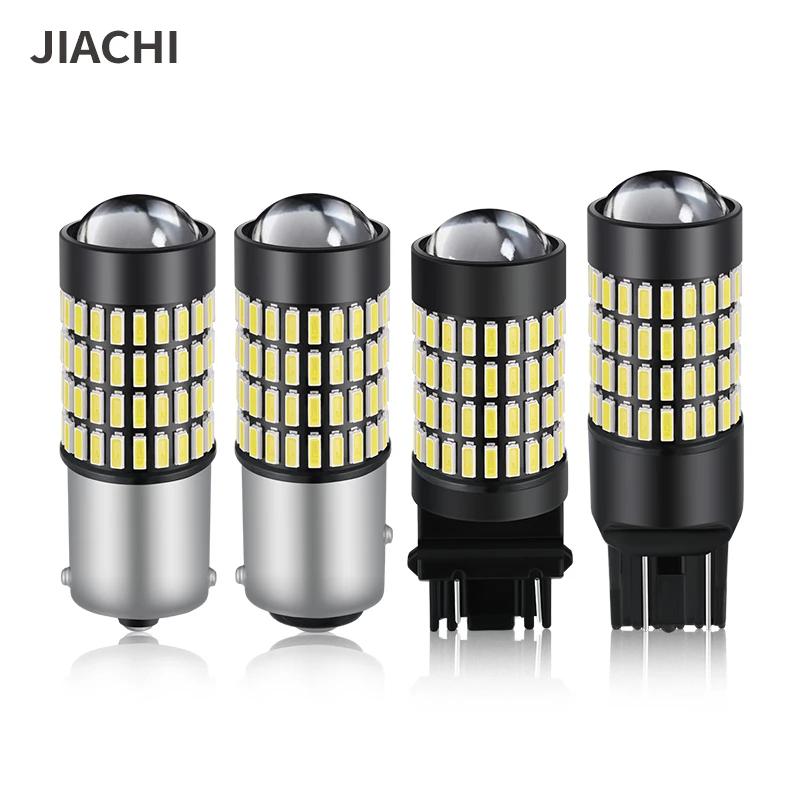 

JIACHI 100PCS 1156 BA15S Led Light Auto Bulb P21W 1157 4014Chip 102SMD For Car Turn Signal Tail Lamp White 6500K 2550LM 12-24V