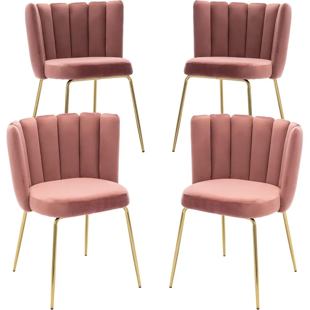 

Set of 4 Velvet Upholstered Dining Chairs with Gold Legs for Home, Kitchen, Living Room, or Restaurant, Pink