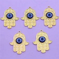 10pcs 40*31mm Turkish Blue Eyes Fatima Palm Alloy Pendant Pendant DIY Necklace Keychain Jewelry Accessories