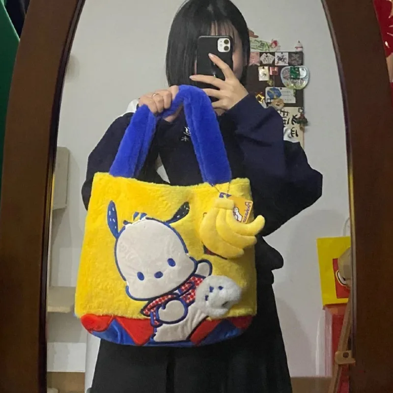 Sanrio Cute Cartoon Women's Plush Handbag Shoulder Bag New Handbag Large Capacity Casual Shoulder Bag Fashion Versatile Tote Bag