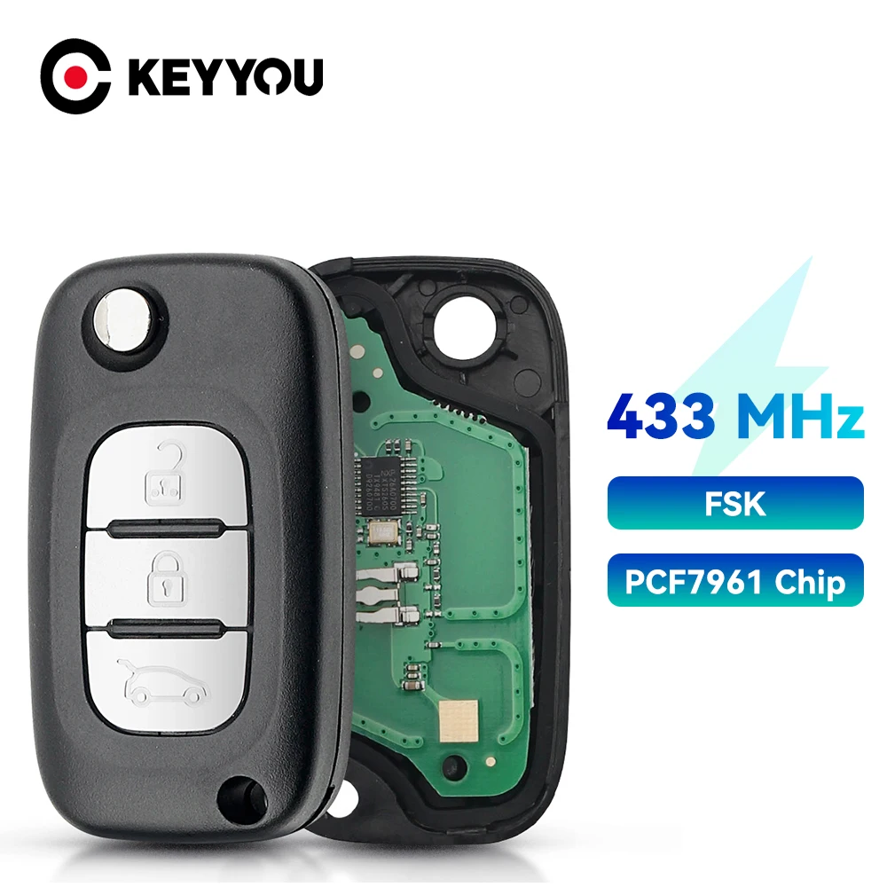 KEYYOU 2/3 Buttons 433MHz PCF7961 Chip FSK Car Remote Flip Key For Renault Scenic III Megane Fluence 2009-2015 VA2 Blade Fob