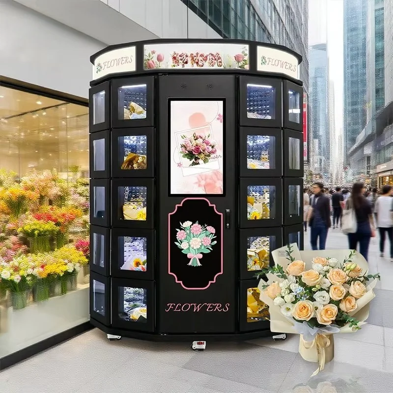 Custom Made Custom Touch Screen Floral Bouquet Vending Machine with Compressor Cooling for Outdoor Use