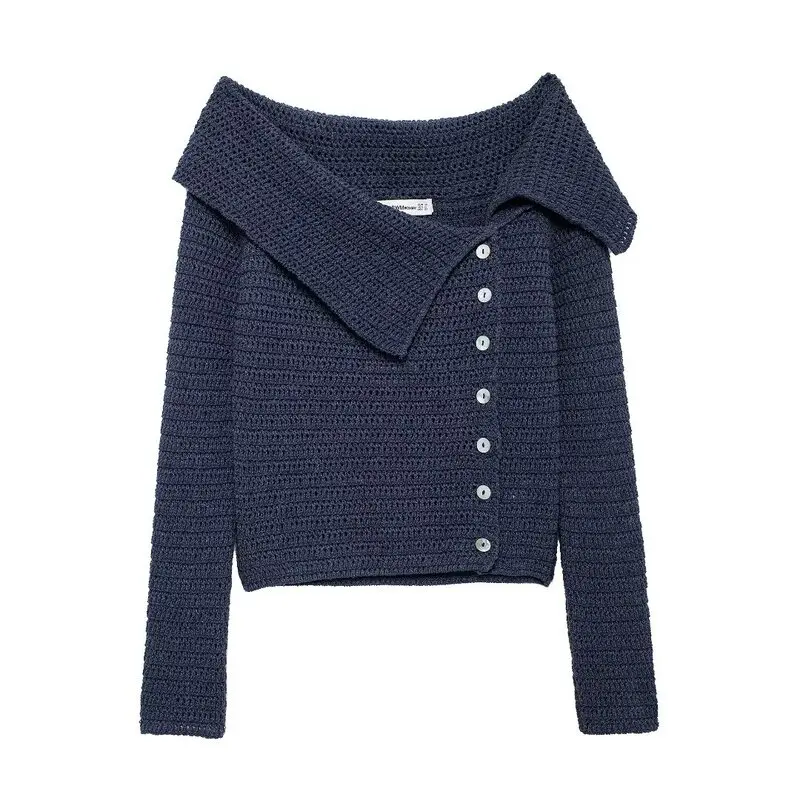 Design asimmetrico Lungo Sve Maglione lavorato a maglia casual Autunno Nuovo arrivo Donna Faion Colletto inclinato Pendolarismo Sle Lunghezza regolare