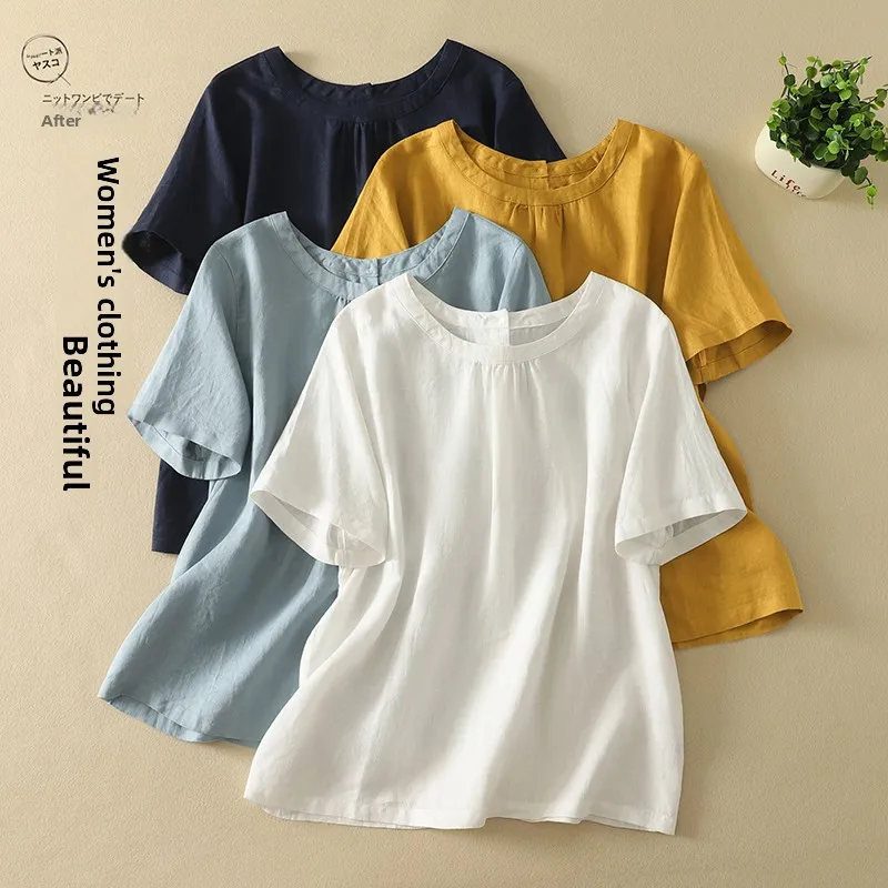 

Простой дизайн, однотонная, свободного кроя, с короткими рукавами, с пуговицами сзади, женская повседневная рубашка, стильная, с эффектом похудения