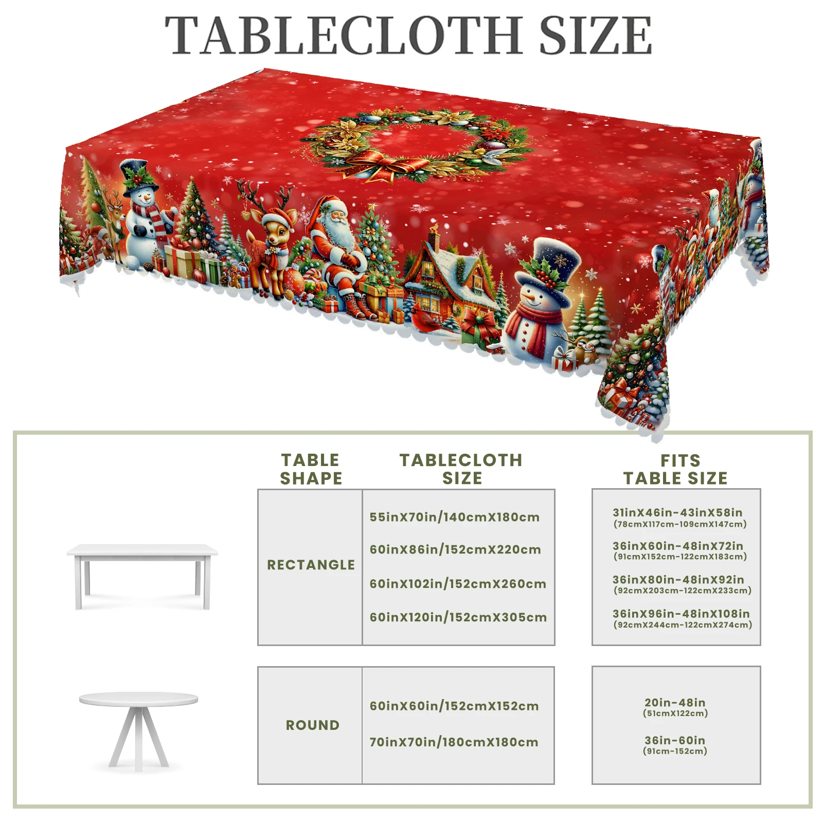 مفرش طاولة عيد الميلاد، 4 مفرش طاولة ذاتي اللصق، سانتا كلوز، رجل الثلج وشجرة عيد الميلاد - مفرش طاولة بوليستر متين، مفرش طاولة من البوليستر، 6 مقاسات متوفر، مفرش طاولة دائري ومستطيل، هدية عيد الميلاد، يخلق لجميع ملحقات المطبخ، م... #5