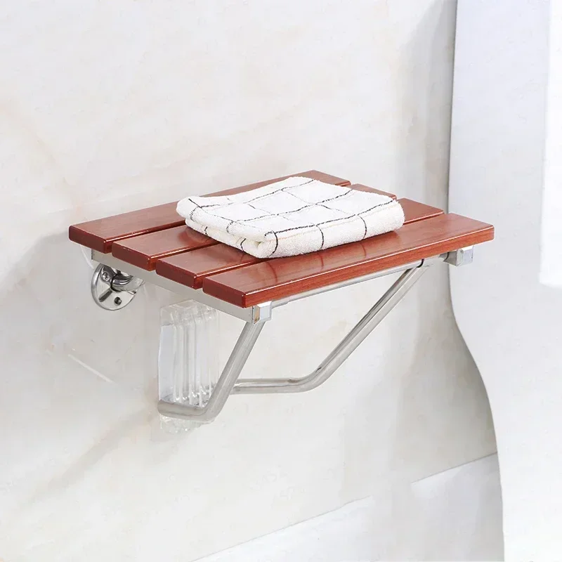 Solid Wood Bath Stool Folding Stool Bathroom Wall Seat Stool Non-slip Shower Chair Living Room Wall Hanging Shoe Bench