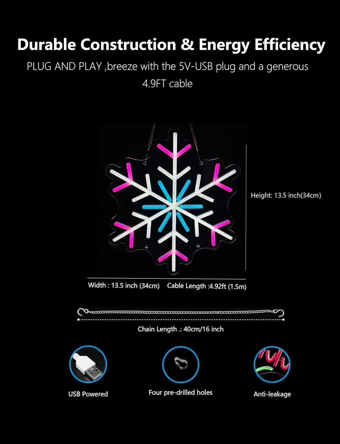 Snowflake Shaped Neon Sign USB Powered LED Lights For Christmas Party Bar Restaurant Cafe Salon Game Room Wall Decoration