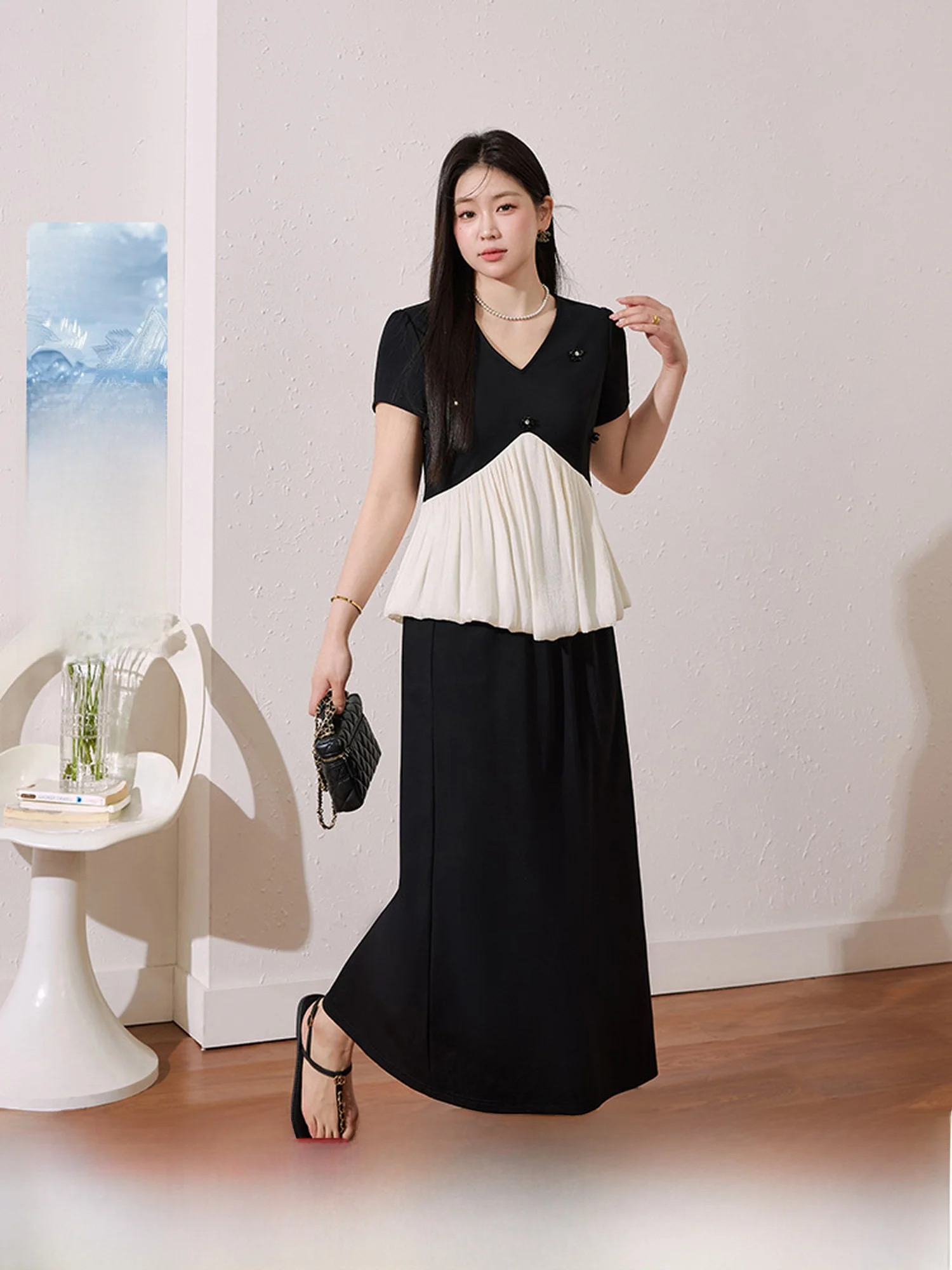 

Летний модный комплект из двух предметов: топ с эффектом кислородного омоложения и юбка с высокой талией для женщин больших размеров, для повседневной носки