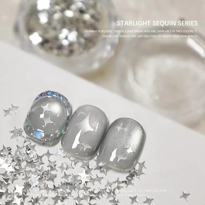 1 jarro 2mm estrela prego glitter quatro cantos estrela prego glitter cintilante brilho starburst lantejoulas arte do prego materiais decorativos