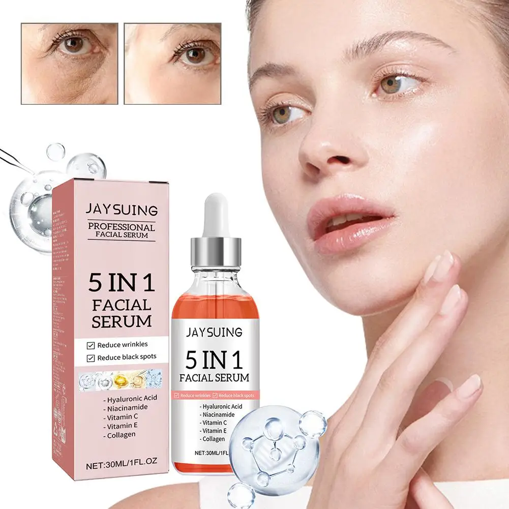 5-in-1 Vitamin C & Hyaluronic Acid Face Serum, Firming Facial Essence, Shrink Pores & Fade Fine Lines, Moisturizing Skin Care view 3