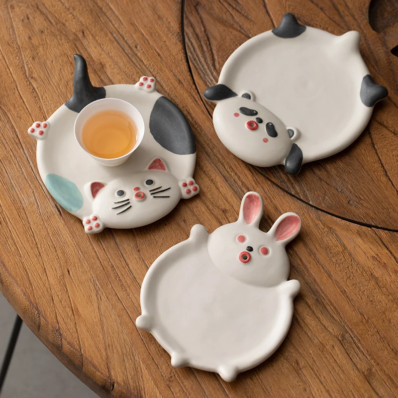 

Cute Cute Ceramic Teacup Pad Cat Rabbit Panda Insulation Pad Kung Fu Tea Set Accessories Tea Table Decoration Drinkware