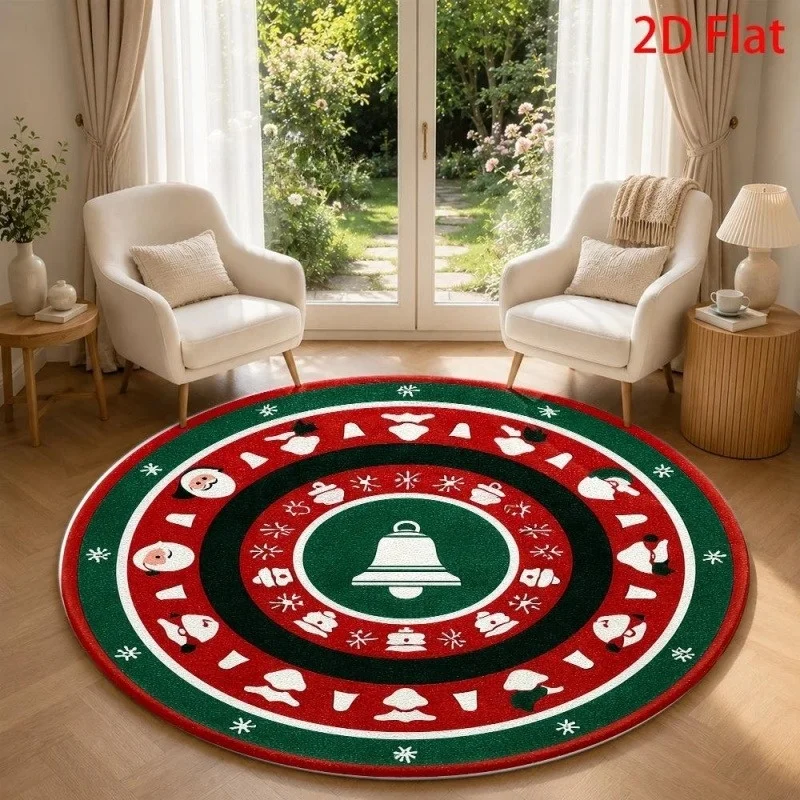 Nutcracker Plaid Christmas Round Rug, Soldier Printed Floor Mat, Xmas Decor Carpet for Bedroom