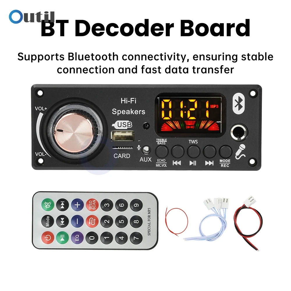 MP3 Bluetooth Decoding Board DC 12V Car Audio Decoder with TPA3116D2 Dual Chip Amplifier 2*50W+100W Lossless Playback BT 5.3