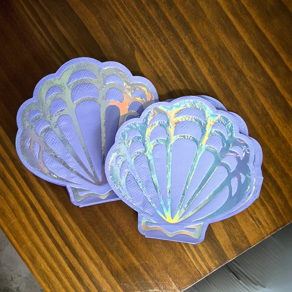 20/60/100pcs Summer Shell Paper Napkins Mermaid Under The Sea Napkin Purple Pearl Shell Beach Party Ocean Wedding Birthday Decor view 2