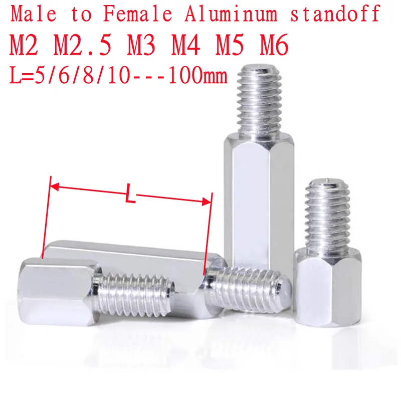 20-50pcs/lot M2 M2.5 M3 M4 M5 M6 *L+6 Male to Female Aluminum Hex Standoff Spacer Stud Extend Long Screw L=5 to 100